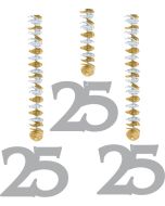 Lot de 3 suspensions d'anniversaire Argent - 25 ans