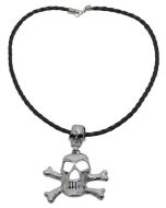 Collier tête de mort avec os en métal