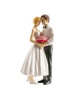 Figurine mariés avec grand bouquet de roses - 1