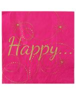 Lot de 20 serviettes Happy - fuchsia