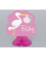 4 centres de table Baby-Shower cigogne rose