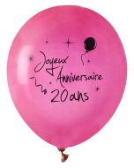 8 ballons Joyeux anniversaire 20 ans - rose