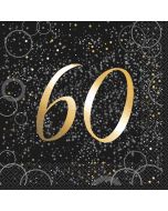 16 serviettes anniversaire 60 ans confettis or