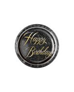 8 Assiettes "Happy Birthday" confettis or - 23 cm
