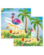 20 serviettes flamant rose plage