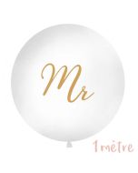 Ballon géant baudruche "Mr" en or 1 mètre - Blanc