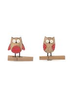 12 Pinces à linge hibou rouge bois