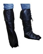 Cache bottes avec revers et lacets - simili cuir noir 