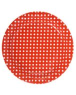 assiette rouge avec pois blanc