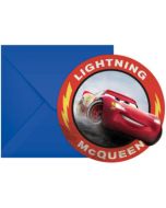 6 invitations et enveloppes cars 3