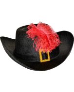 Chapeau Mousquetaire noir à plume rouge