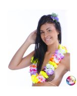 Collier hawaïen à fleurs multicolores néon