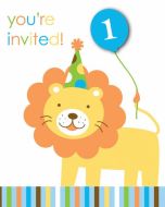 Invitation 1er anniversaire animaux garçon x8
