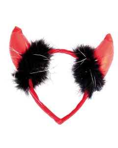 Serre tête diable rouge plumes noires