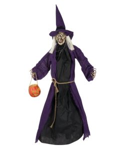 Sorcière à suspendre avec citrouille lumineuse