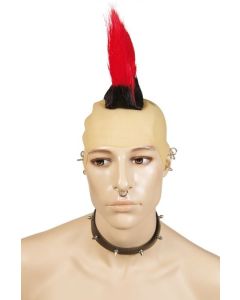 Perruque crête de punk - noire et rouge