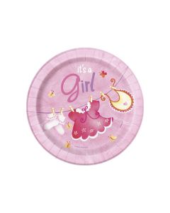 8 Assiettes Baby-Shower roses it's a girl  - Ø 17,1 cm