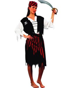 Déguisement femme pirate rayé rouge et noir - Taille L
