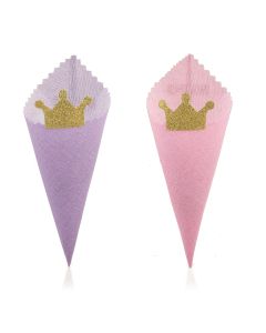 12 Cornets à dragées rose et violet avec couronne - grand modèle