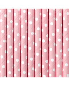 10 x pailles papier rose à pois blanc