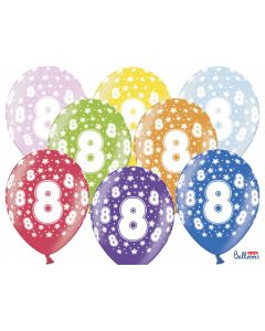 6 ballons multicolores 8eme anniversaire