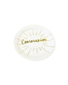 Assiette 23cm carton communion blanc et or x 6