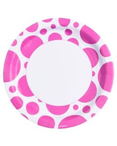 assiette jetable pois fuchsia