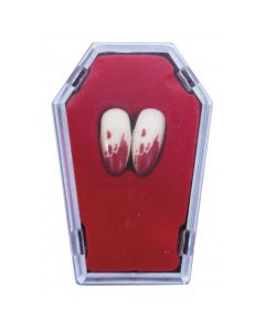 2 canines de vampire ensanglantées dans cerceuil