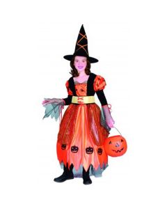 Déguisement fille sorcière orange luxe - Taille 4/6 ans
