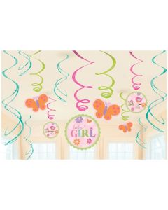 Kit 12 guirlandes serpentins Baby Shower pour fille