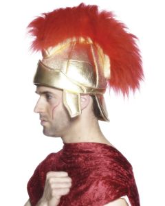 Casque romain avec plumes rouges