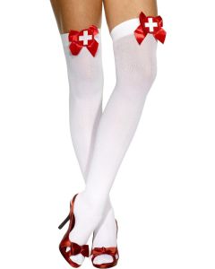 Bas blanc infirmière noeuds rouges autofixants