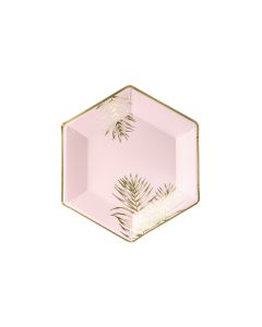 6 assiettes hexagonales rose et or 