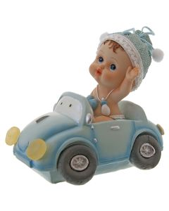 Sujet bébé bleu dans une voiture