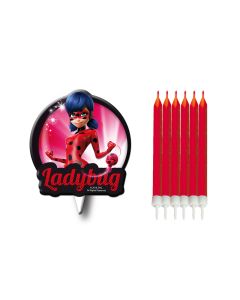 6 bougies + médaillon Ladybug Miraculous