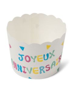 25 caissettes à cupcakes Joyeux Anniversaire multicolores