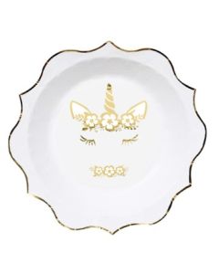 8 assiettes jolie licorne dorée