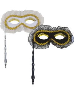 Loup tissu face à main - 2 couleurs assorties (blanc et noir)