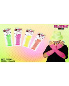 Mitaines longues résille fluo - Plusieurs couleurs
