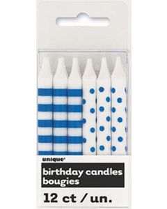 12 bougies rayées et à pois - bleu