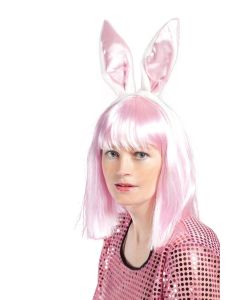 Serre-tête oreilles de lapin rose et blanc