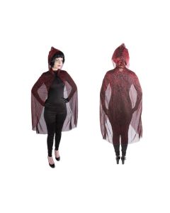 Cape tissu avec capuche voile noir et toile araignée rouge