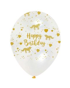 6 Ballons Licorne Blanc Doré