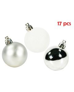 Lot 17 boules de Noël - argent et blanc irisé