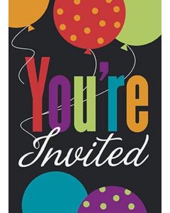 8 invitations Ballons Happy Birthday
