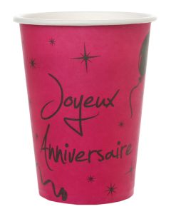 10 gobelets "Joyeux Anniversaire" fuchsia