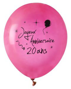 8 ballons Joyeux anniversaire 20 ans - rose
