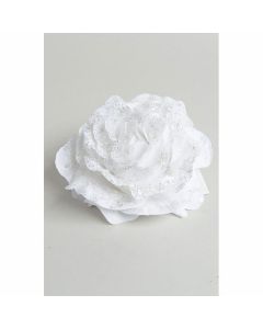Clip rose paillette - blanc