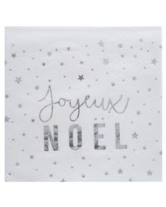 Lot de 20 serviettes "Joyeux Noël" - Argent 