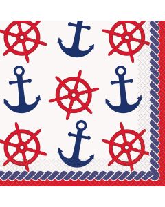 16 serviettes thème mer rouge et bleu